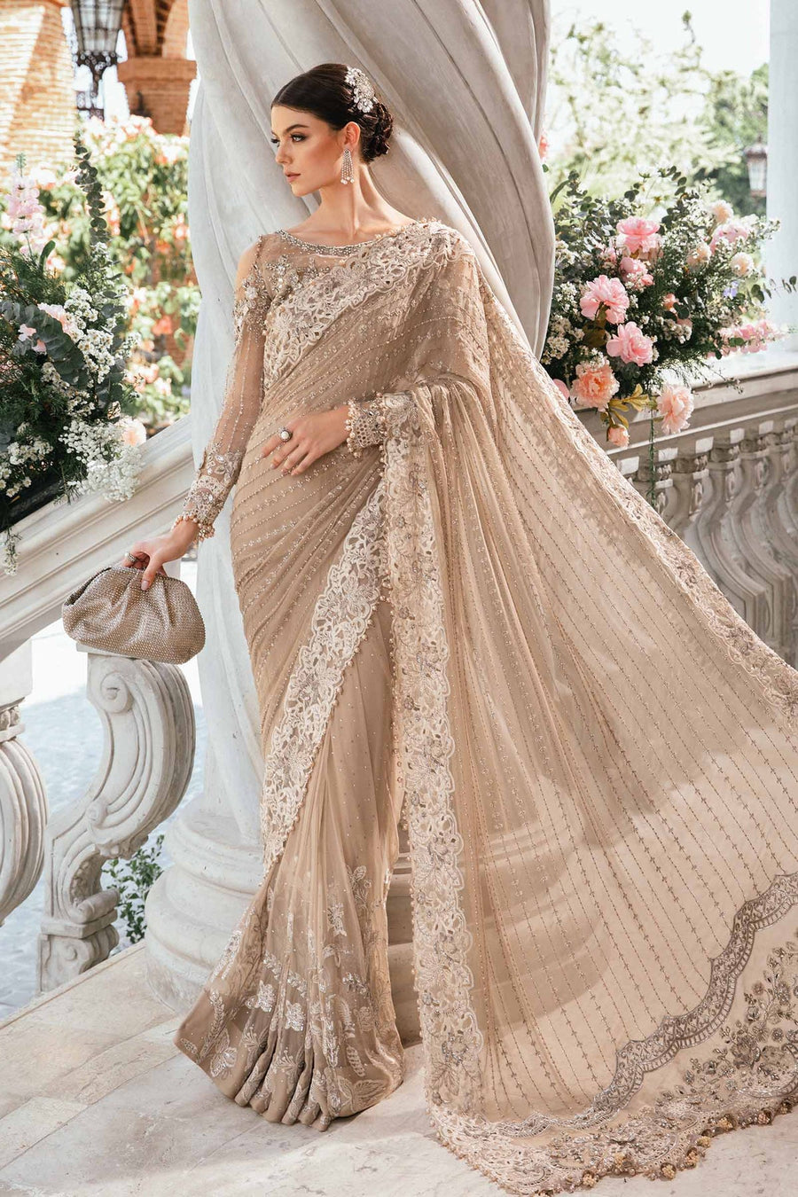 Maria.B Mbroidered Unstitched Organza Saree BD-2801