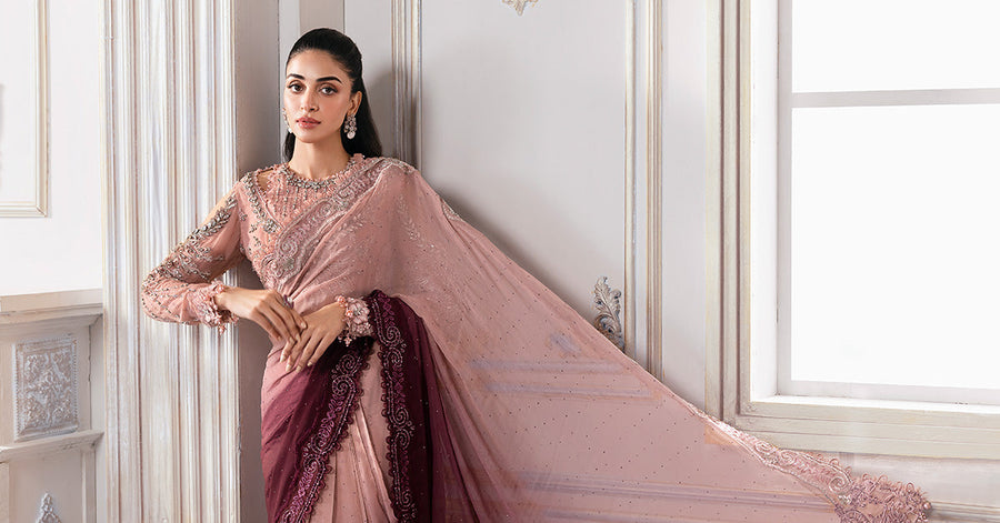 Maria.B Mbroidered Unstitched Embroidered Chiffon Saree BD-3001