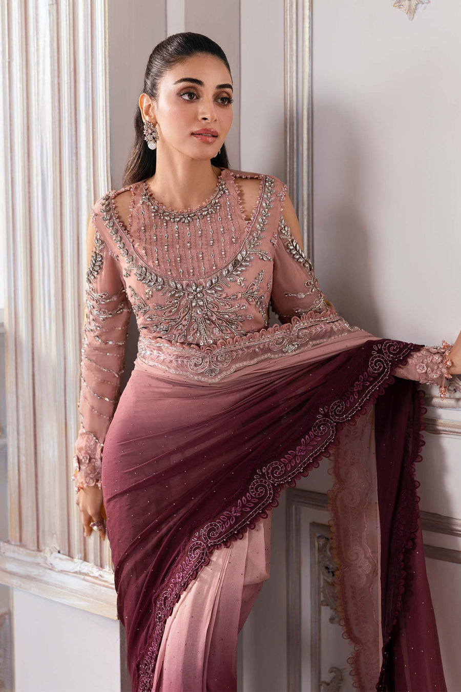 Maria.B Mbroidered Unstitched Embroidered Chiffon Saree BD-3001
