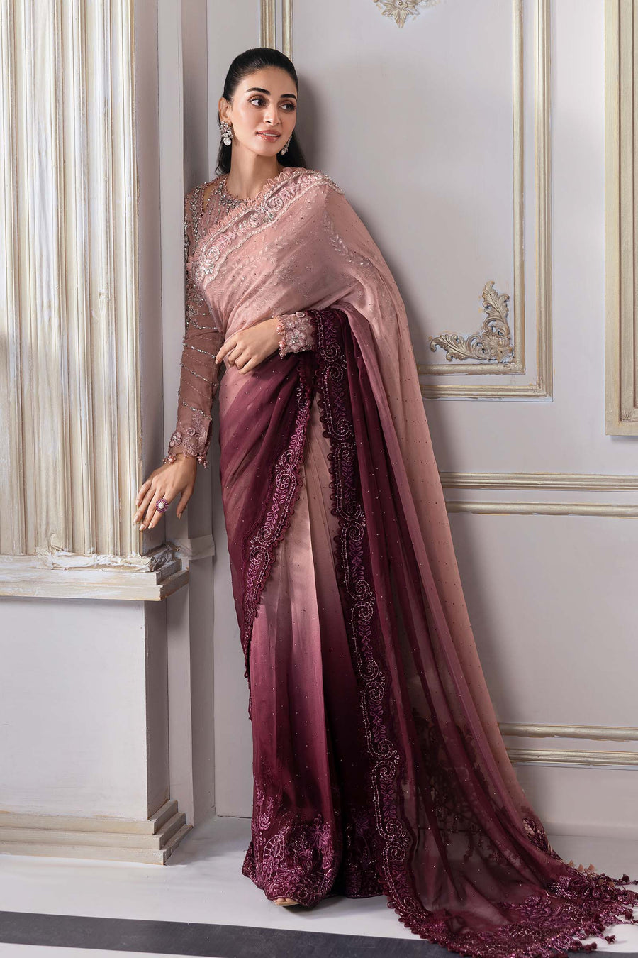 Maria.B Mbroidered Unstitched Embroidered Chiffon Saree BD-3001