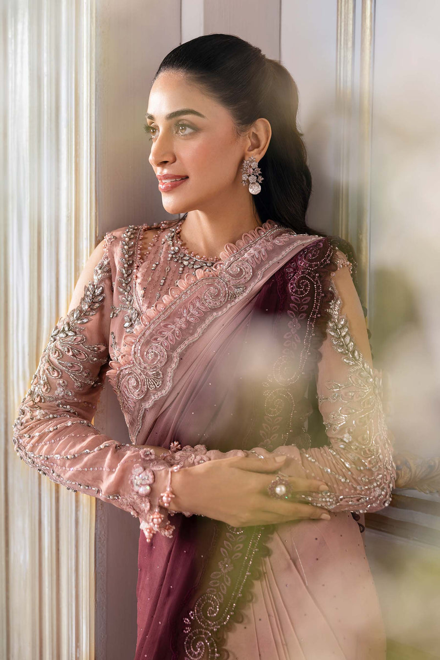 Maria.B Mbroidered Unstitched Embroidered Chiffon Saree BD-3001