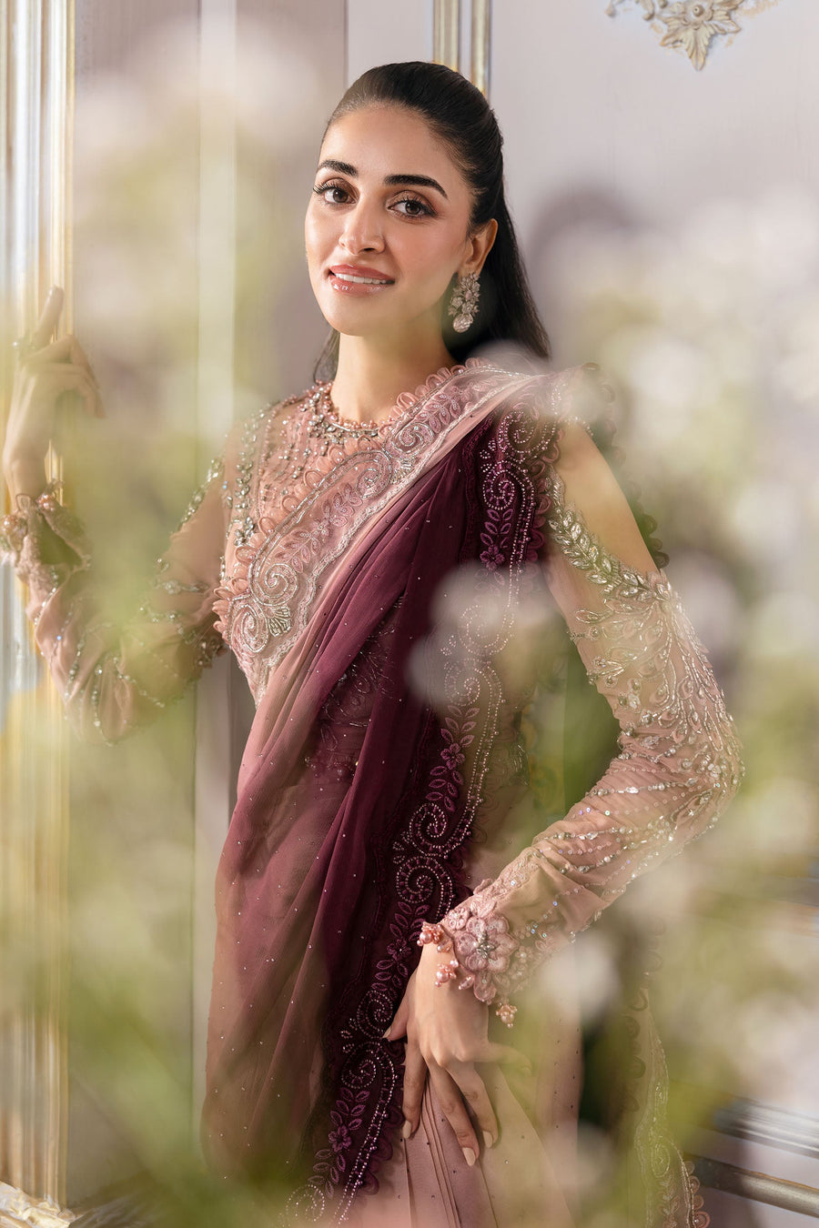 Maria.B Mbroidered Unstitched Embroidered Chiffon Saree BD-3001