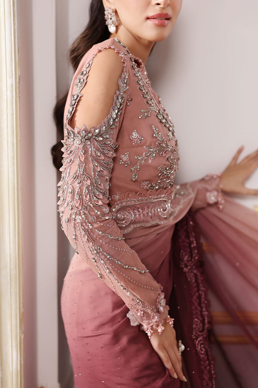 Maria.B Mbroidered Unstitched Embroidered Chiffon Saree BD-3001