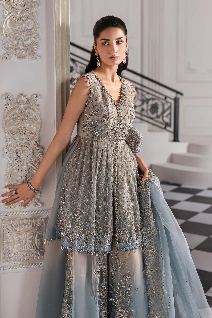 Maria.B Mbroidered 3 Piece Unstitched Embroidered Net Suit BD-3002