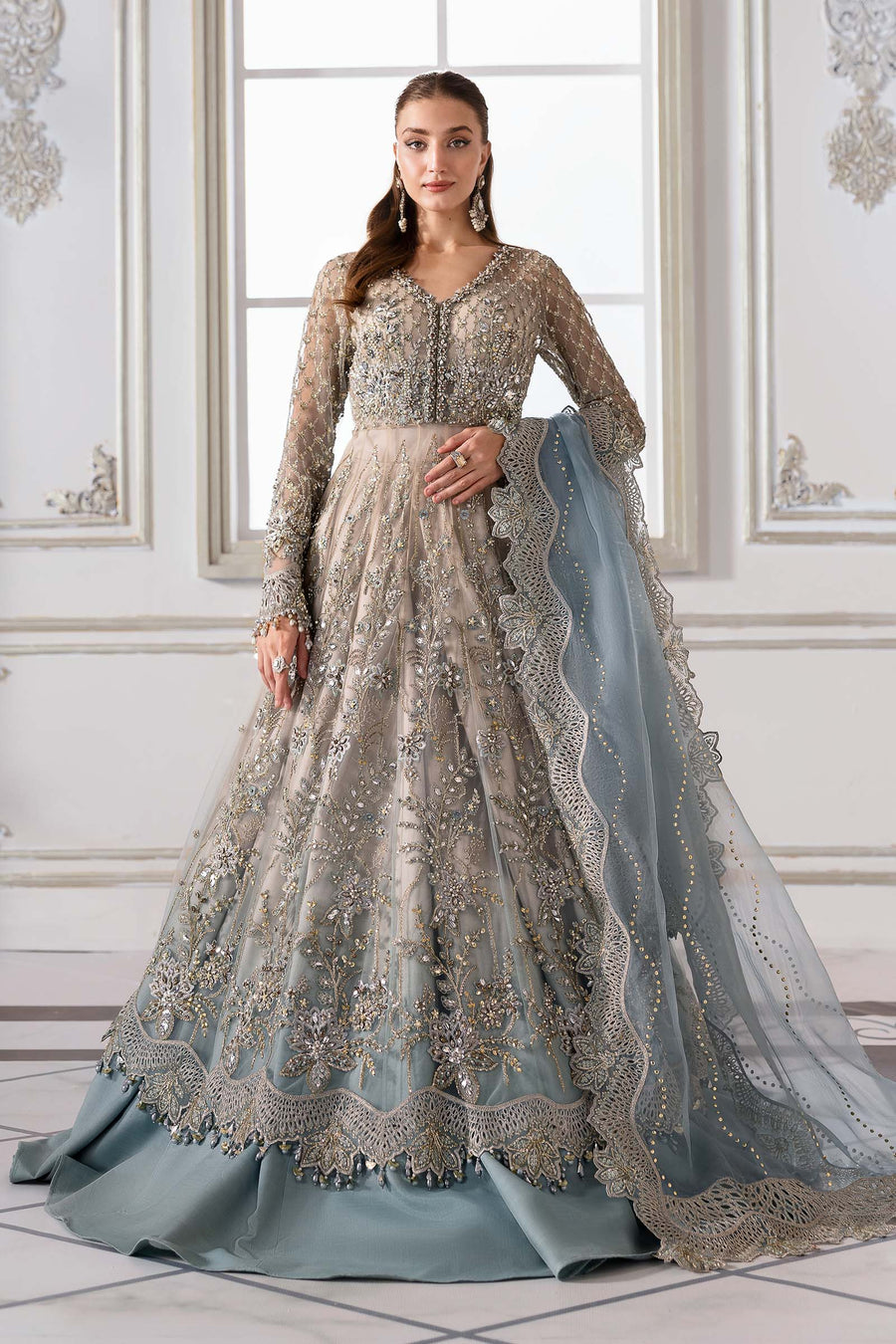 Maria.B Mbroidered 3 Piece Unstitched Embroidered Net Suit BD-3002