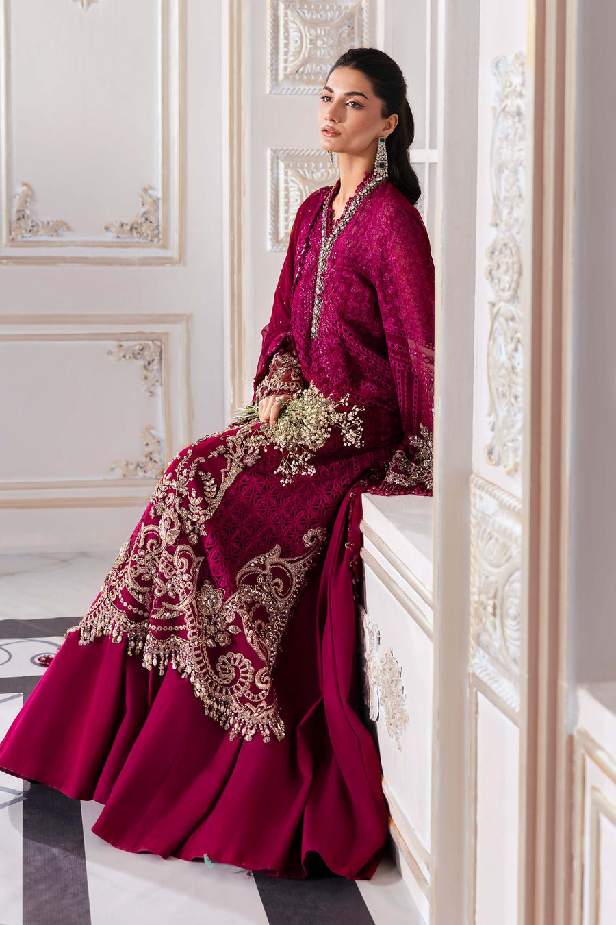 Maria.B Mbroidered 3 Piece Unstitched Embroidered Chiffon Suit BD-3003