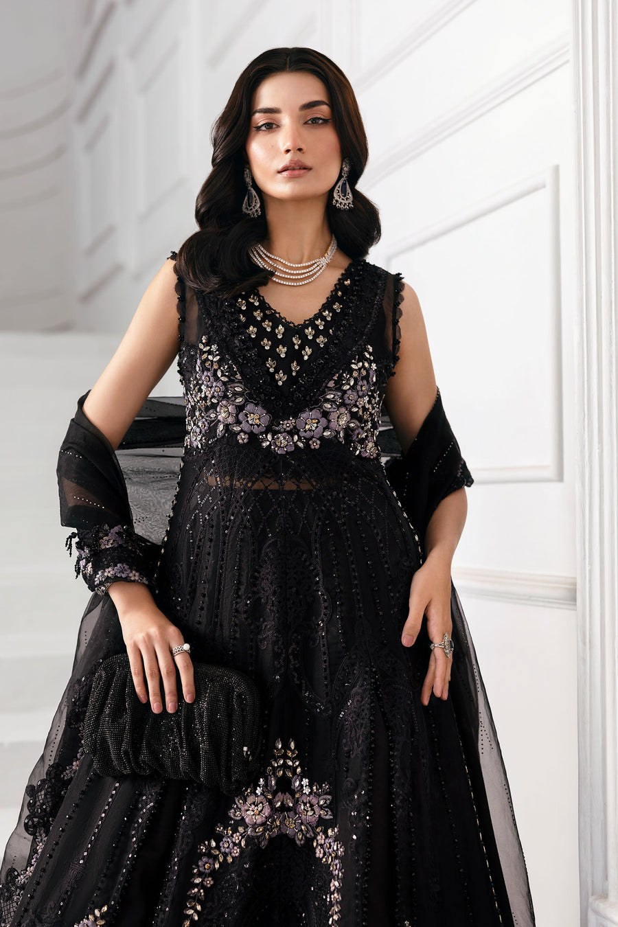 Maria.B Mbroidered 3 Piece Unstitched Embroidered Organza Suit BD-3004