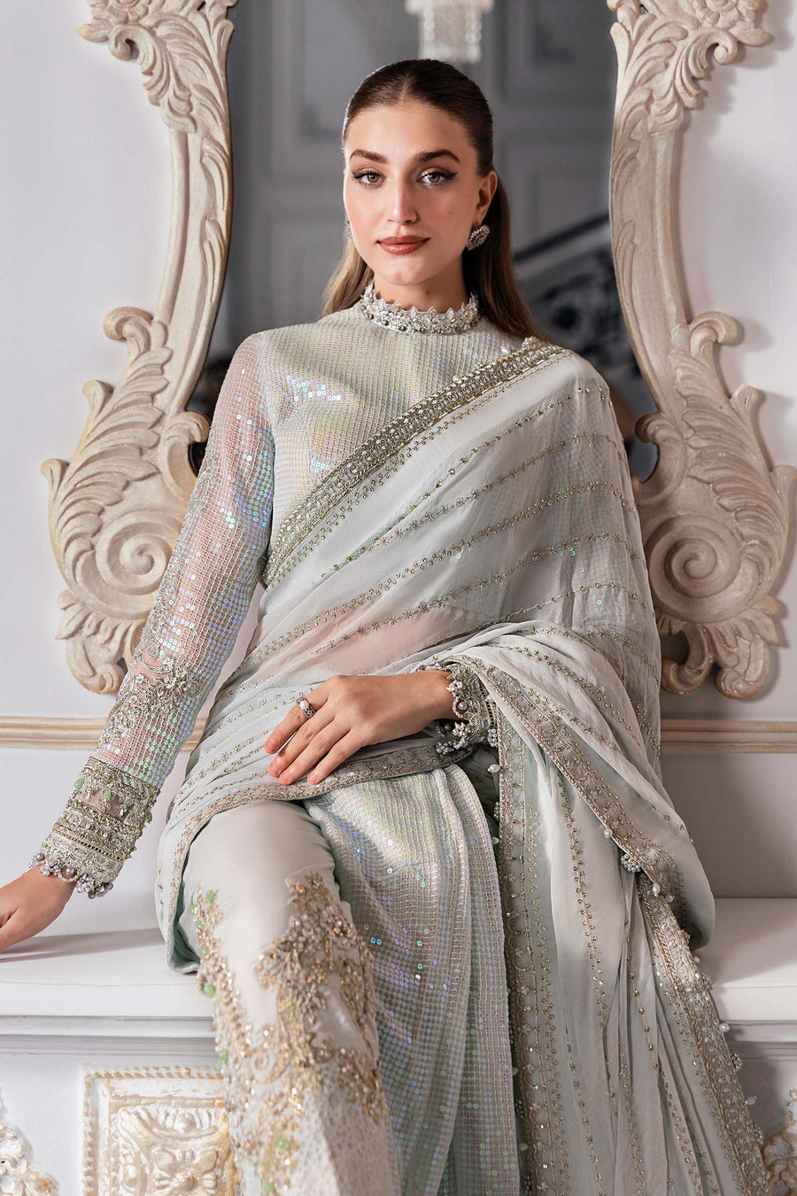 Maria.B Mbroidered 3 Piece Unstitched Embroidered Chiffon Suit BD-3005