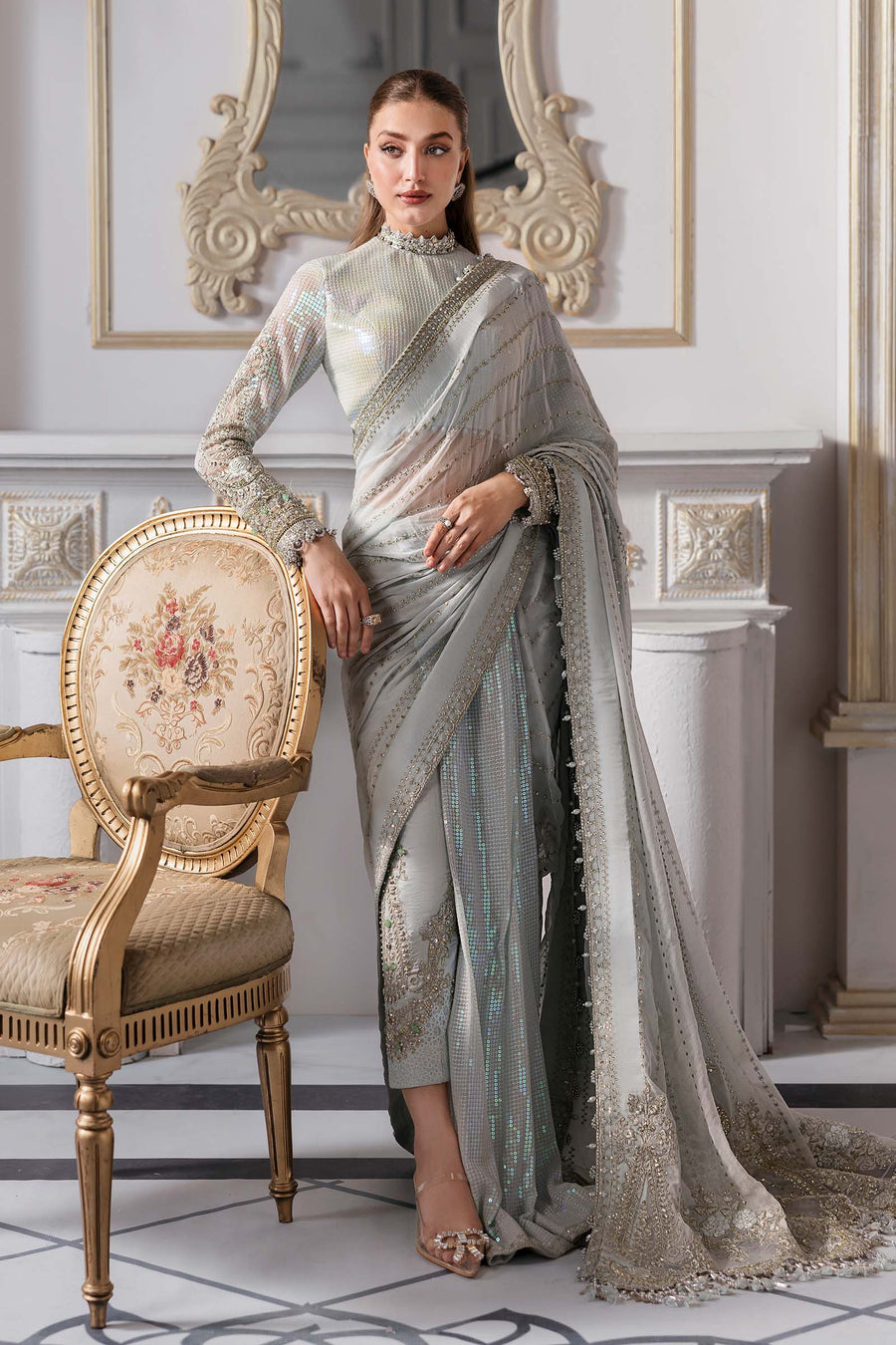 Maria.B Mbroidered 3 Piece Unstitched Embroidered Chiffon Suit BD-3005