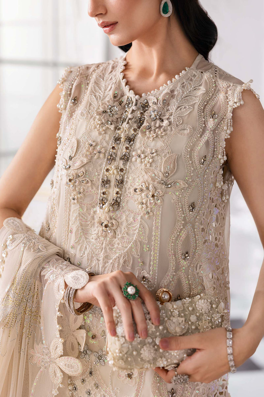 Maria.B Mbroidered 3 Piece Unstitched Embroidered Chiffon Suit BD-3007