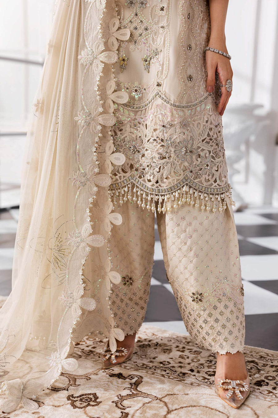 Maria.B Mbroidered 3 Piece Unstitched Embroidered Chiffon Suit BD-3007
