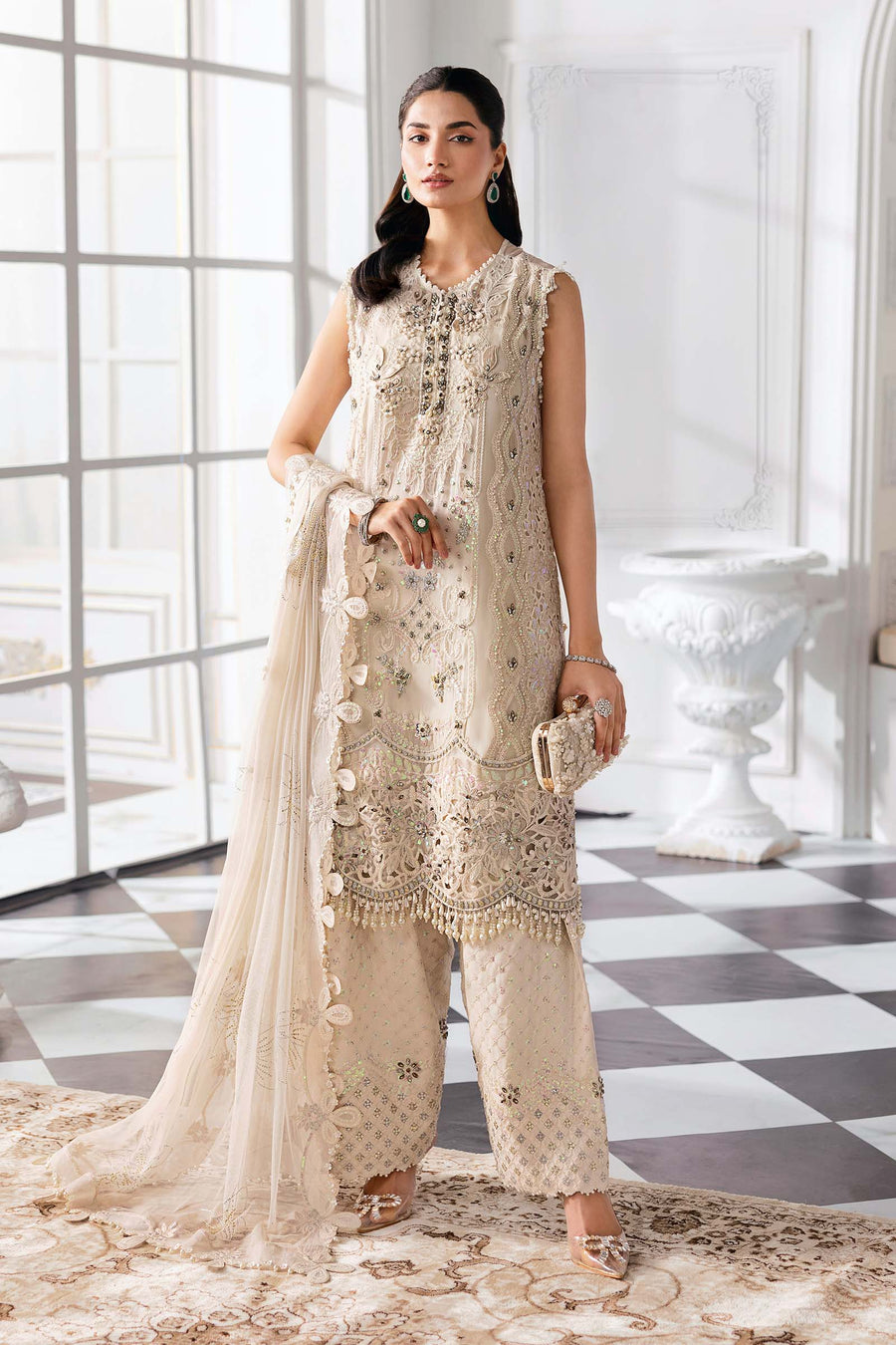 Maria.B Mbroidered 3 Piece Unstitched Embroidered Chiffon Suit BD-3007