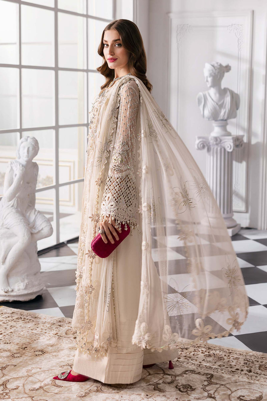 Maria.B Mbroidered 3 Piece Unstitched Embroidered Chiffon Suit BD-3007