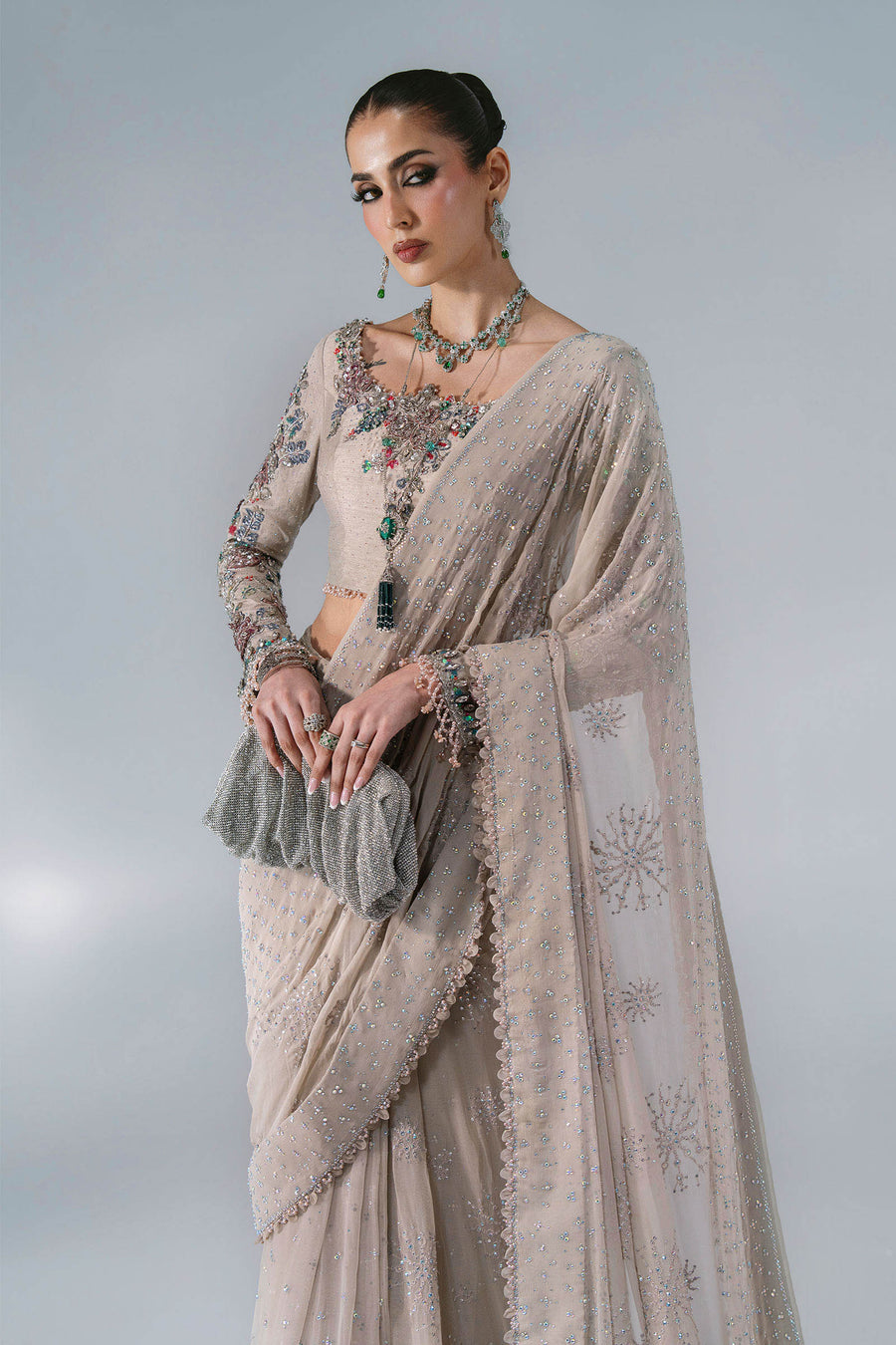 Maria B Mbroidered Unstitched Embroidered Chiffon Saree BD-3103