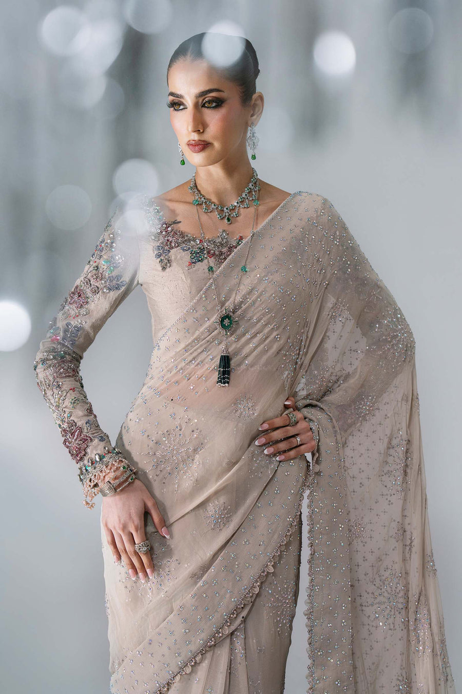 Maria B Mbroidered Unstitched Embroidered Chiffon Saree BD-3103