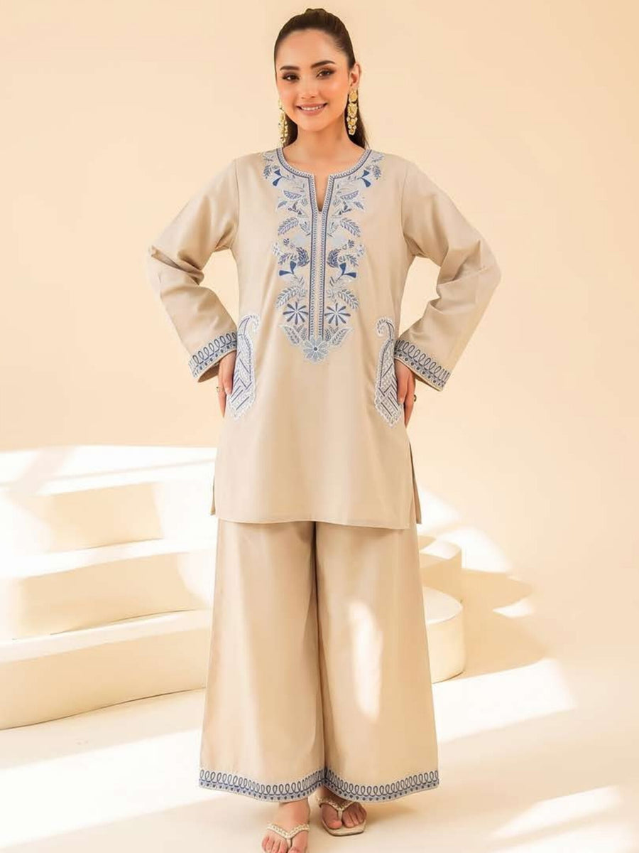 Faiza Faisal FNF Cords Embroidered Lawn Pret 2Pc Suit - BEIGE СОВАLT