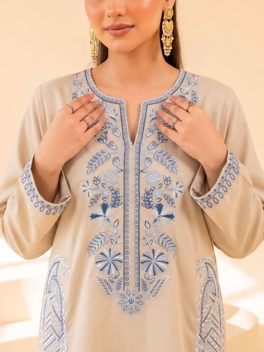 Faiza Faisal FNF Cords Embroidered Lawn Pret 2Pc Suit - BEIGE СОВАLT