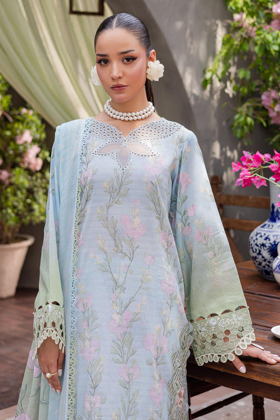 NUREH Bloom Embroidered Luxury Lawn Unstitched 3Pc Suit BL-07