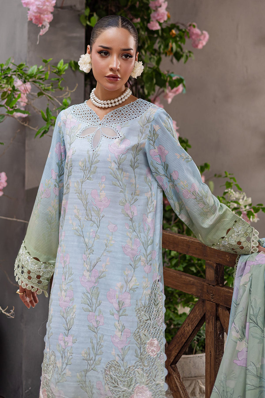 NUREH Bloom Embroidered Luxury Lawn Unstitched 3Pc Suit BL-07