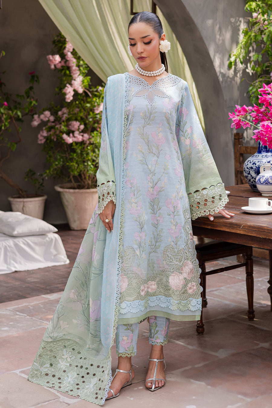 NUREH Bloom Embroidered Luxury Lawn Unstitched 3Pc Suit BL-07