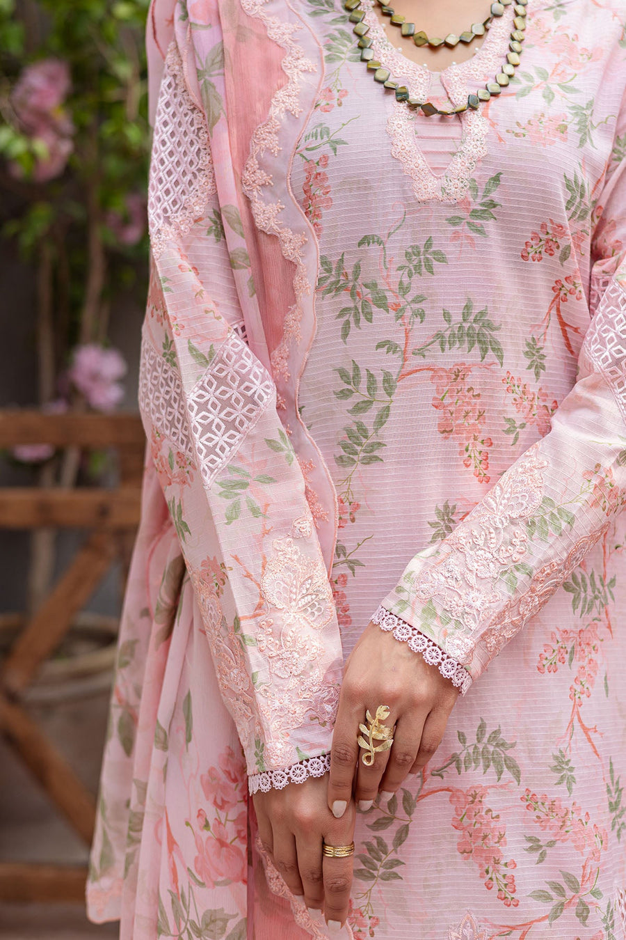 NUREH Bloom Embroidered Luxury Lawn Unstitched 3Pc Suit BL-08
