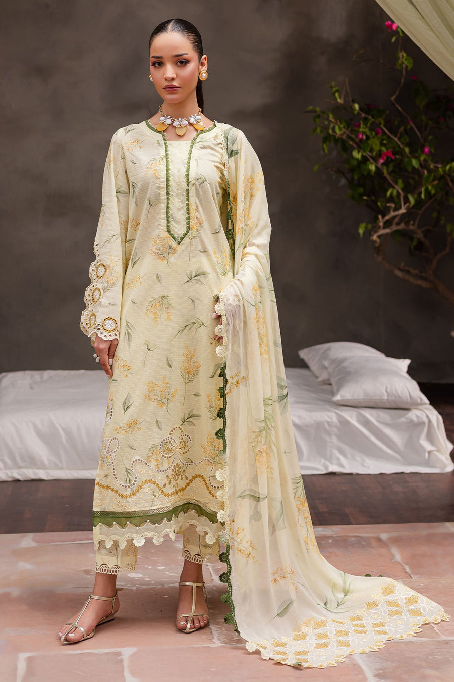 NUREH Bloom Embroidered Luxury Lawn Unstitched 3Pc Suit BL-10