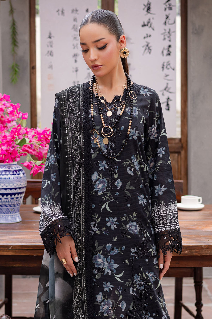 NUREH Bloom Embroidered Luxury Lawn Unstitched 3Pc Suit BL-11