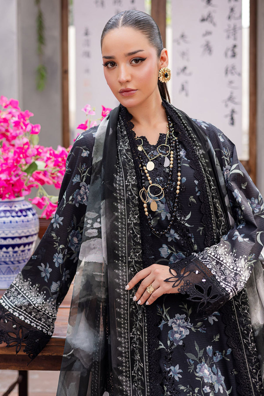 NUREH Bloom Embroidered Luxury Lawn Unstitched 3Pc Suit BL-11