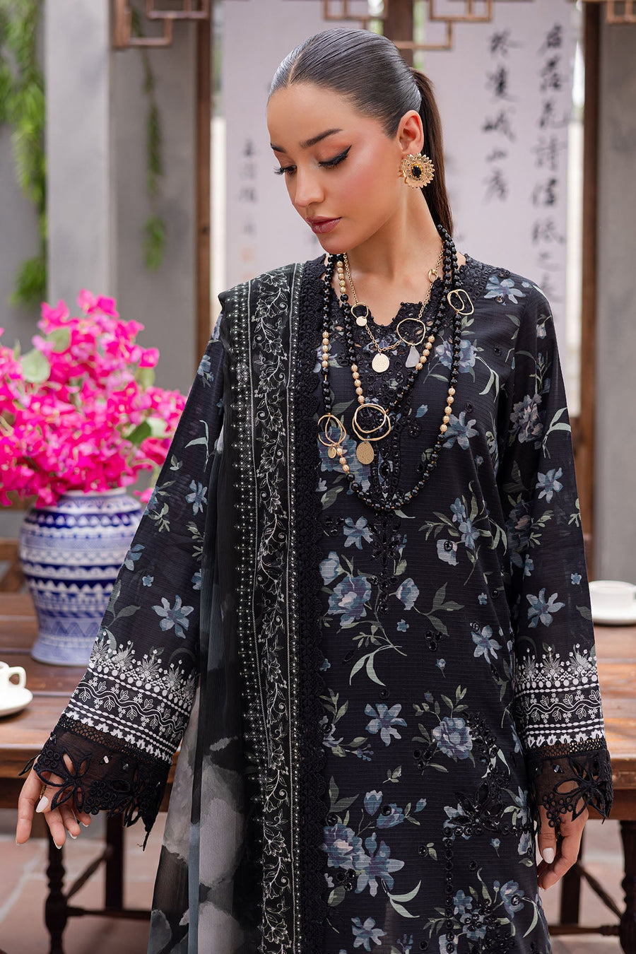 NUREH Bloom Embroidered Luxury Lawn Unstitched 3Pc Suit BL-11