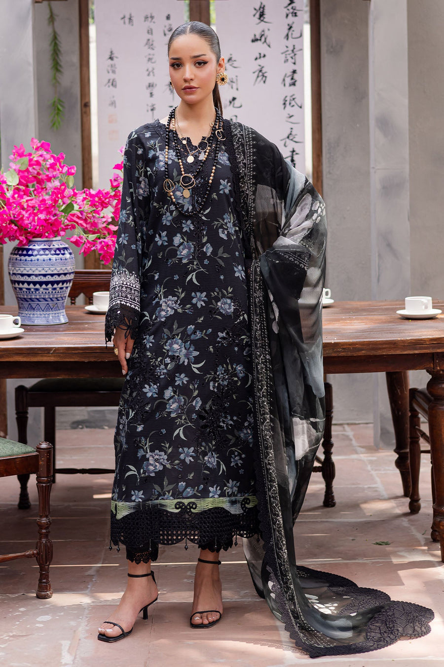 NUREH Bloom Embroidered Luxury Lawn Unstitched 3Pc Suit BL-11