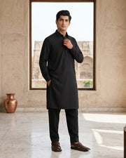Sky Light by Fabrieco Men's Unstitched Soft Blended Suit - Black