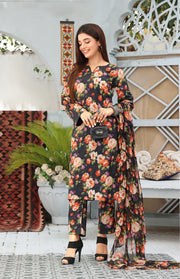 Feathers Premium Printed Lawn Unstitched 3Pc Suit BLACK BEAUTY-FT123