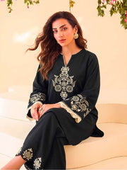 Faiza Faisal FNF Cords Embroidered Lawn Pret 2Pc Suit - BLACK ECLIPSE