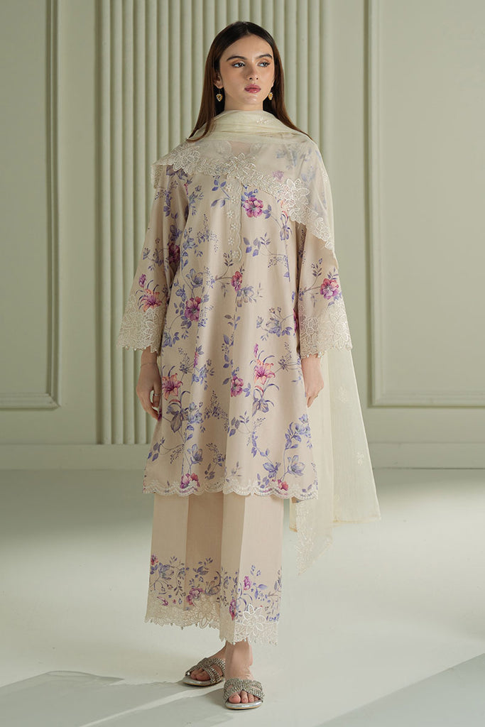 Cross Stitch Mahiri Embroidered Lawn Unstitched 3Pc Suit - BLOOMING SAND