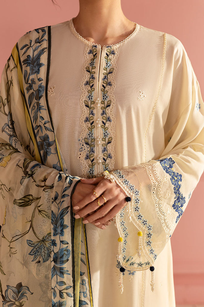 Cross Stitch Premium Embroidered Lawn Unstitched 3Pc Suit - BLUE ALLURE