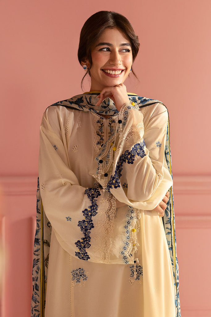 Cross Stitch Premium Embroidered Lawn Unstitched 3Pc Suit - BLUE ALLURE