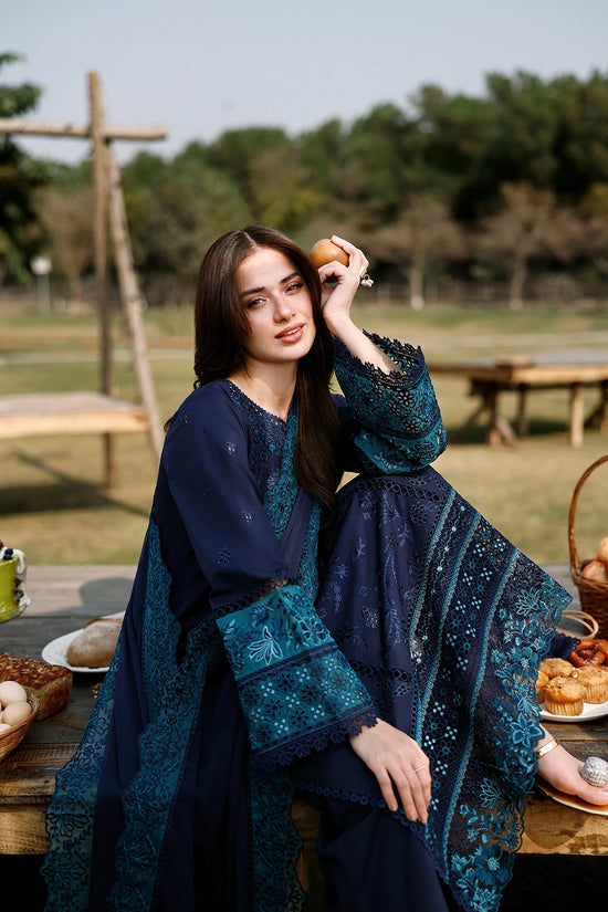 AZURE Luxury Eid Lawn Unstitched Embroidered 3Pc Suit - Blueberry