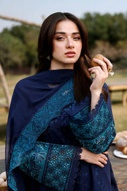 AZURE Luxury Eid Lawn Unstitched Embroidered 3Pc Suit - Blueberry