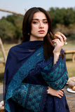 AZURE Luxury Eid Lawn Unstitched Embroidered 3Pc Suit - Blueberry
