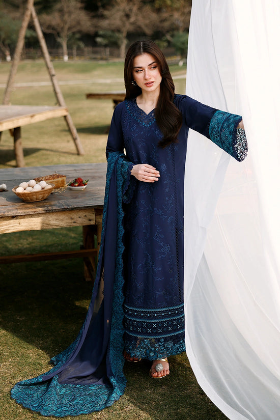 AZURE Luxury Eid Lawn Unstitched Embroidered 3Pc Suit - Blueberry