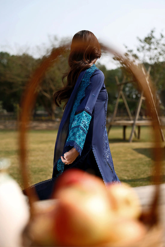 AZURE Luxury Eid Lawn Unstitched Embroidered 3Pc Suit - Blueberry