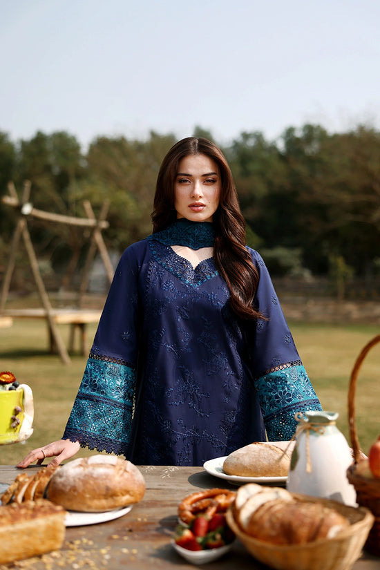 AZURE Luxury Eid Lawn Unstitched Embroidered 3Pc Suit - Blueberry