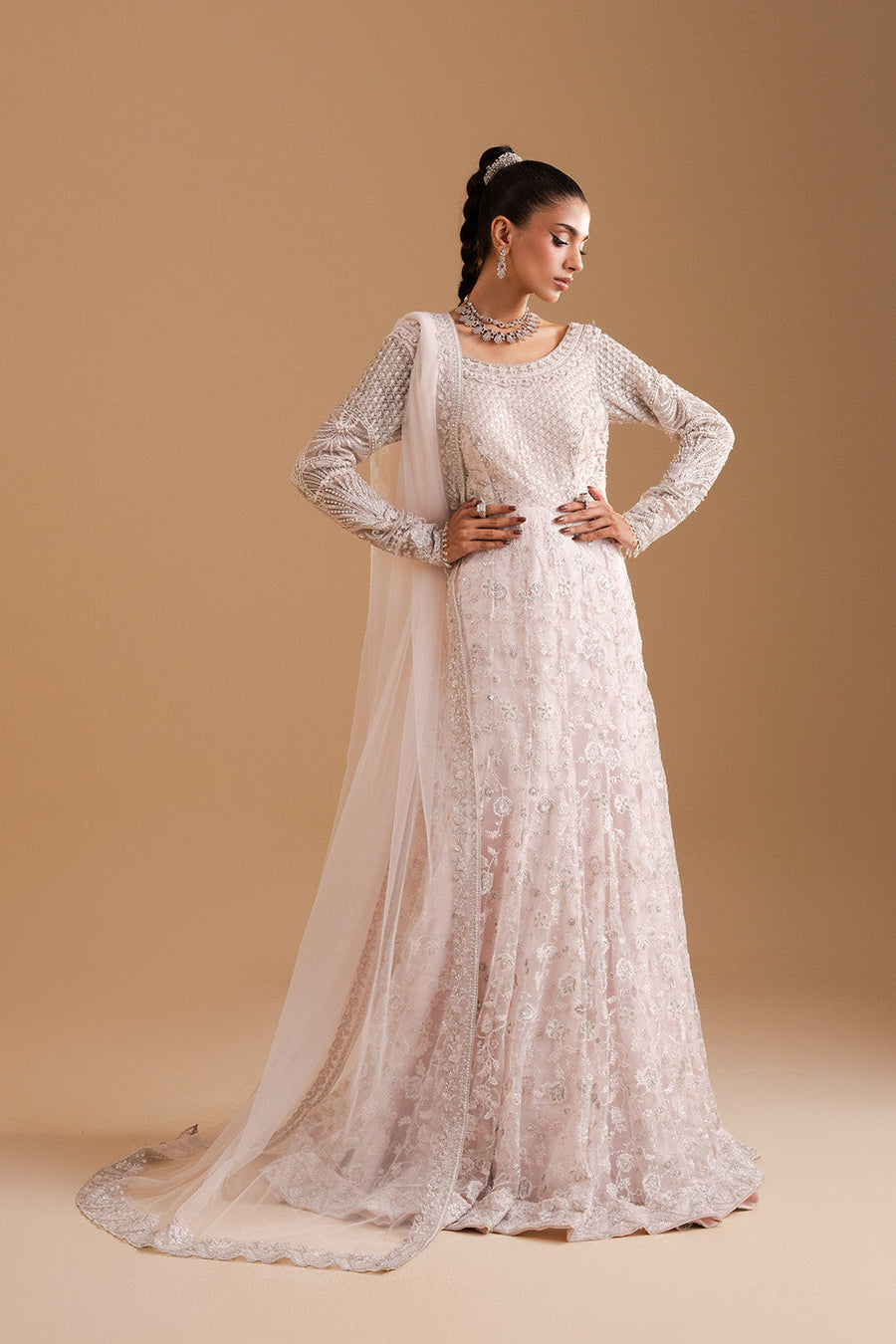 Zariya Afsanay Bareeze Net Unstitched 3Pc Suit ZB50032 BLUSH