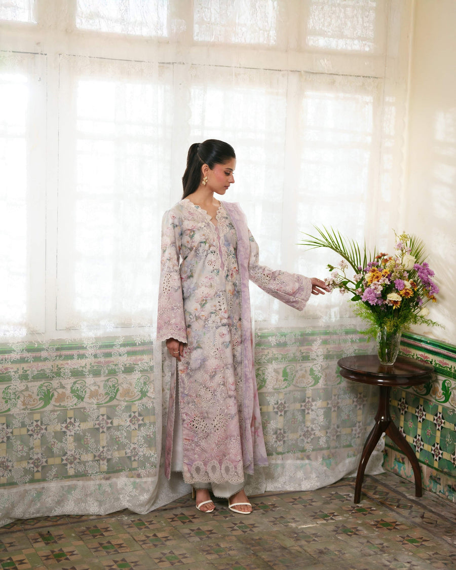 Neeshay Printkari Embroidered Lawn Unstitched 3Pc Suit - BLUSHÉ