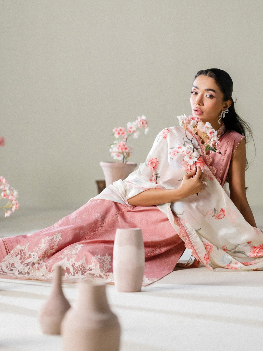 Faiza Faisal FNF Prints Unstitched Embroidered Lawn 3Pc Suit - BLUSH HORIZON