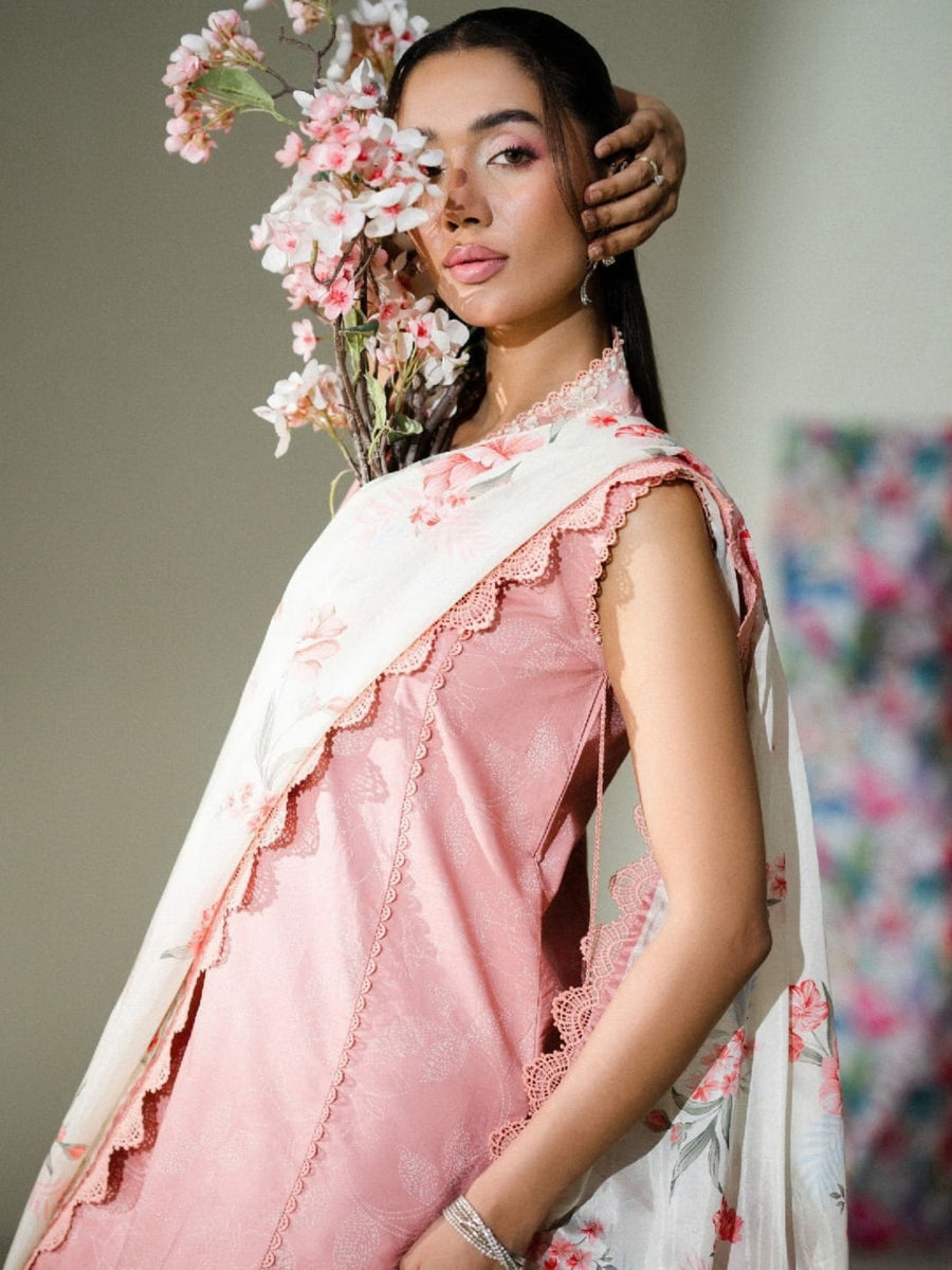 Faiza Faisal FNF Prints Unstitched Embroidered Lawn 3Pc Suit - BLUSH HORIZON