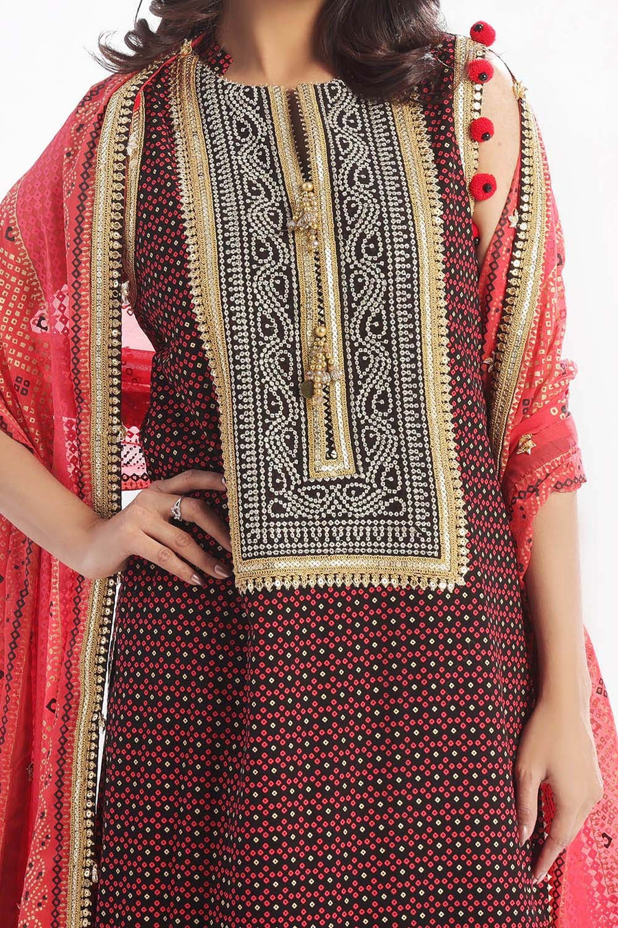 Gul Ahmed Chunri Embroidered Chiffon Unstitched 3Pc Suit BM-52017
