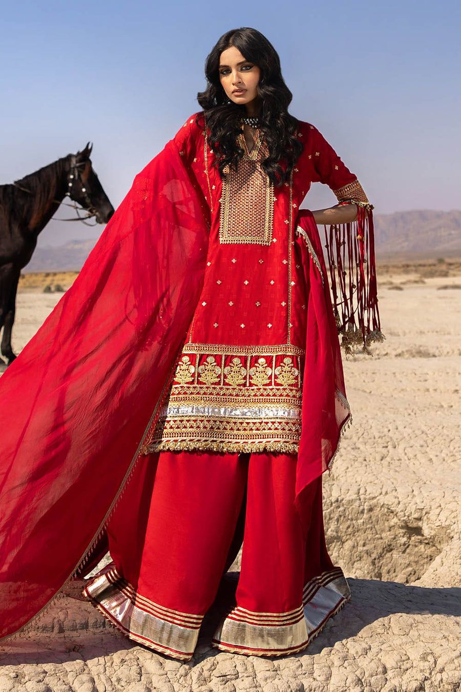 Gul Ahmed Chunri Embroidered Raw Silk Unstitched 3Pc Suit BM-52019