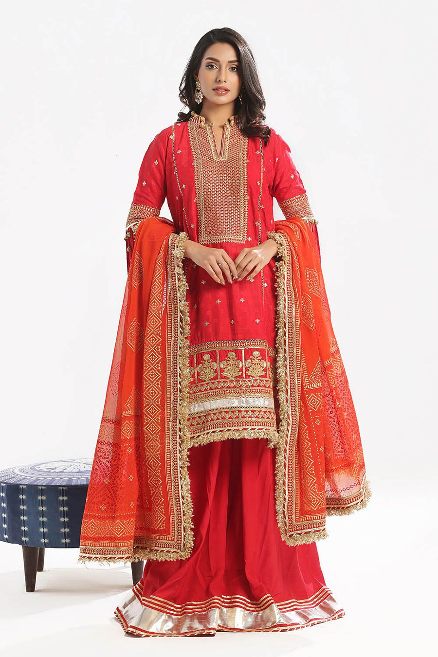 Gul Ahmed Chunri Embroidered Raw Silk Unstitched 3Pc Suit BM-52019