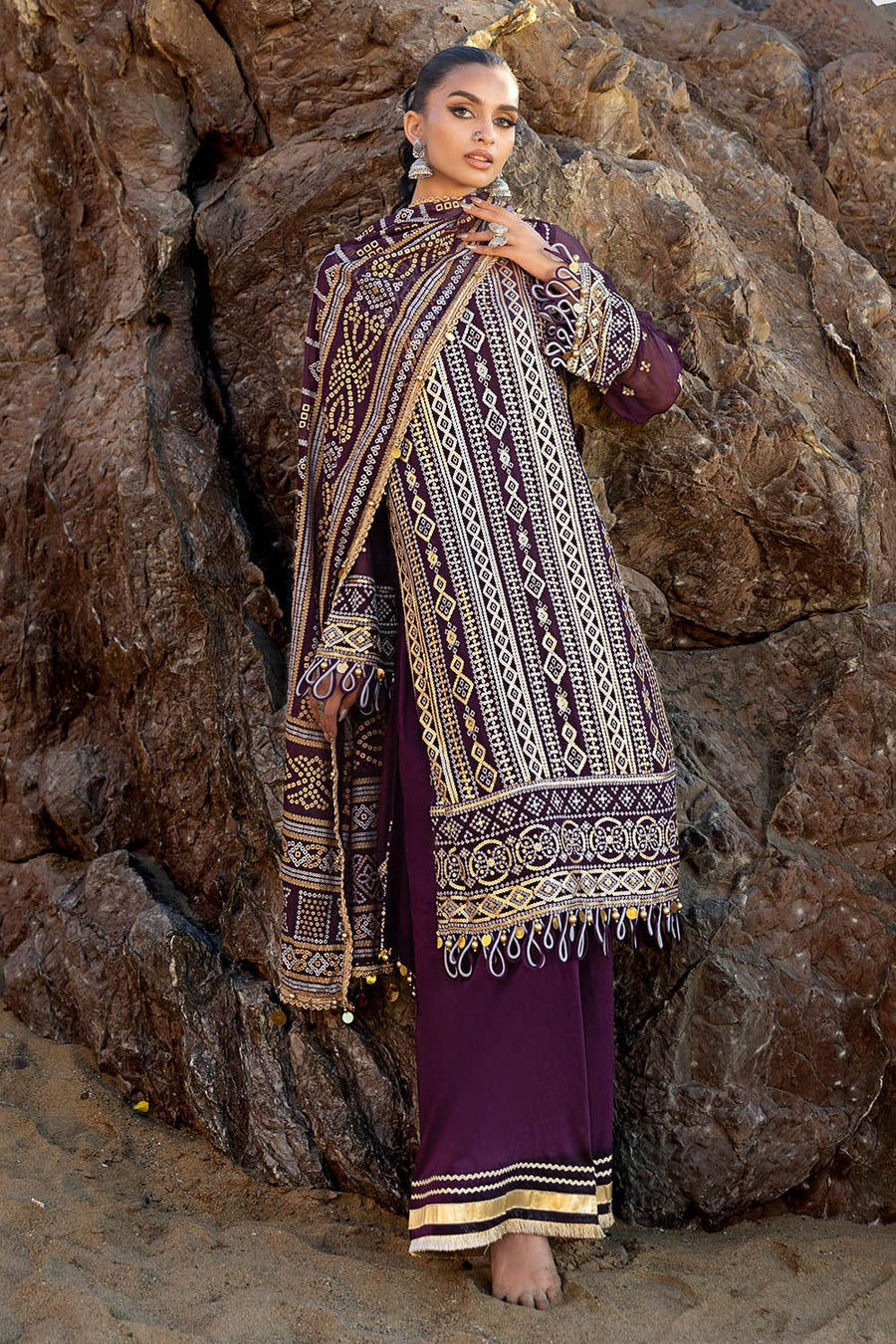 Gul Ahmed Chunri Embroidered Chiffon Unstitched 3Pc Suit BM-52023